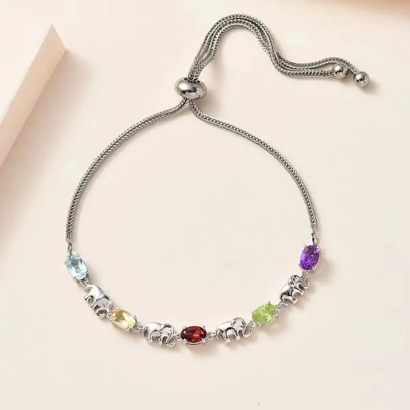 Karis Multi Gemstone Bolo Bracelet in Platinum Bond 2.40 ctw elephant - Picture 1 of 5